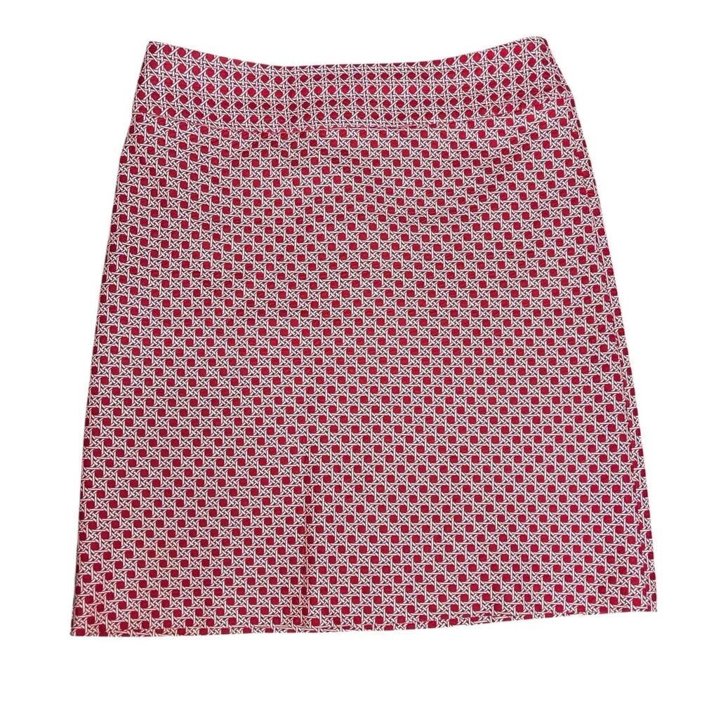 Women's Talbots Midi Pencil Skirt Red White Geometric Print 100% Cotton Size 12